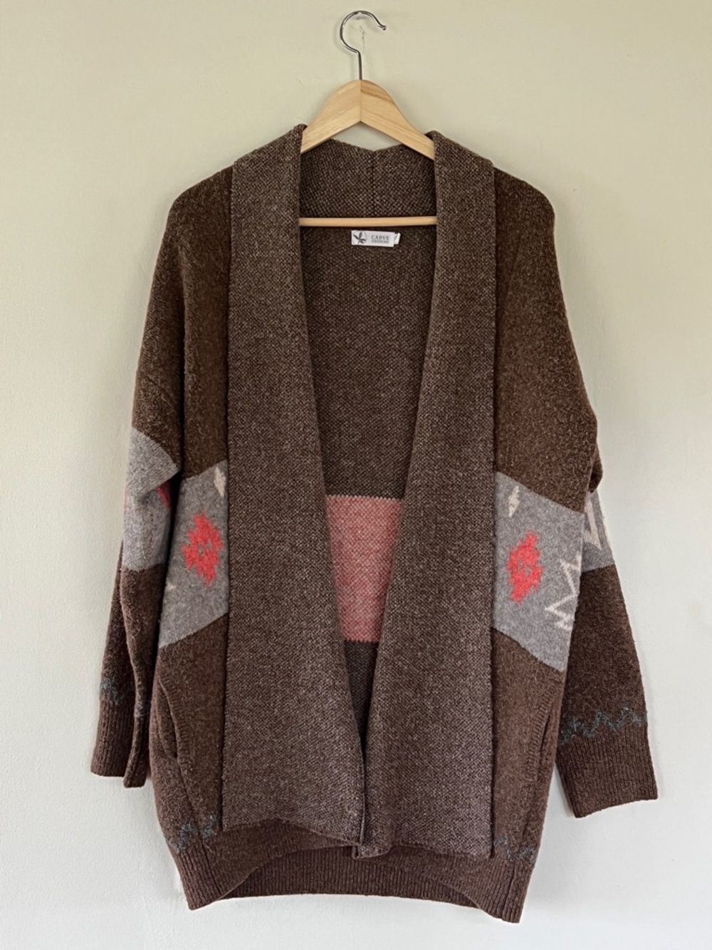 Carve Designs Brown Open-Front Cardigan with Pink & Gray Accents